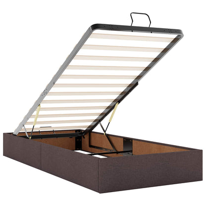 Lit coffre LED avec matelas – Marron foncé tissu – 200 x 200 cm