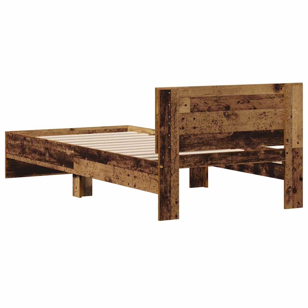 Cadre de lit avec tête de lit – Bois ancien – 90 x 200 cm