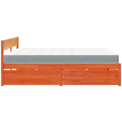 Lit coffre à tiroirs – Cire marron – 200 x 200 cm