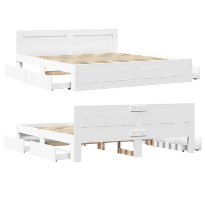 Cadre de lit avec tête de lit – Blanc – 200 x 200 cm