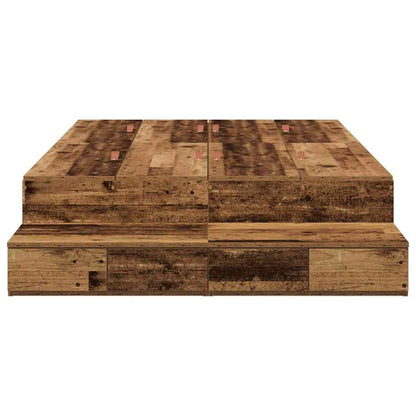 Lit coffre à tiroirs – Bois ancien – 120 cm