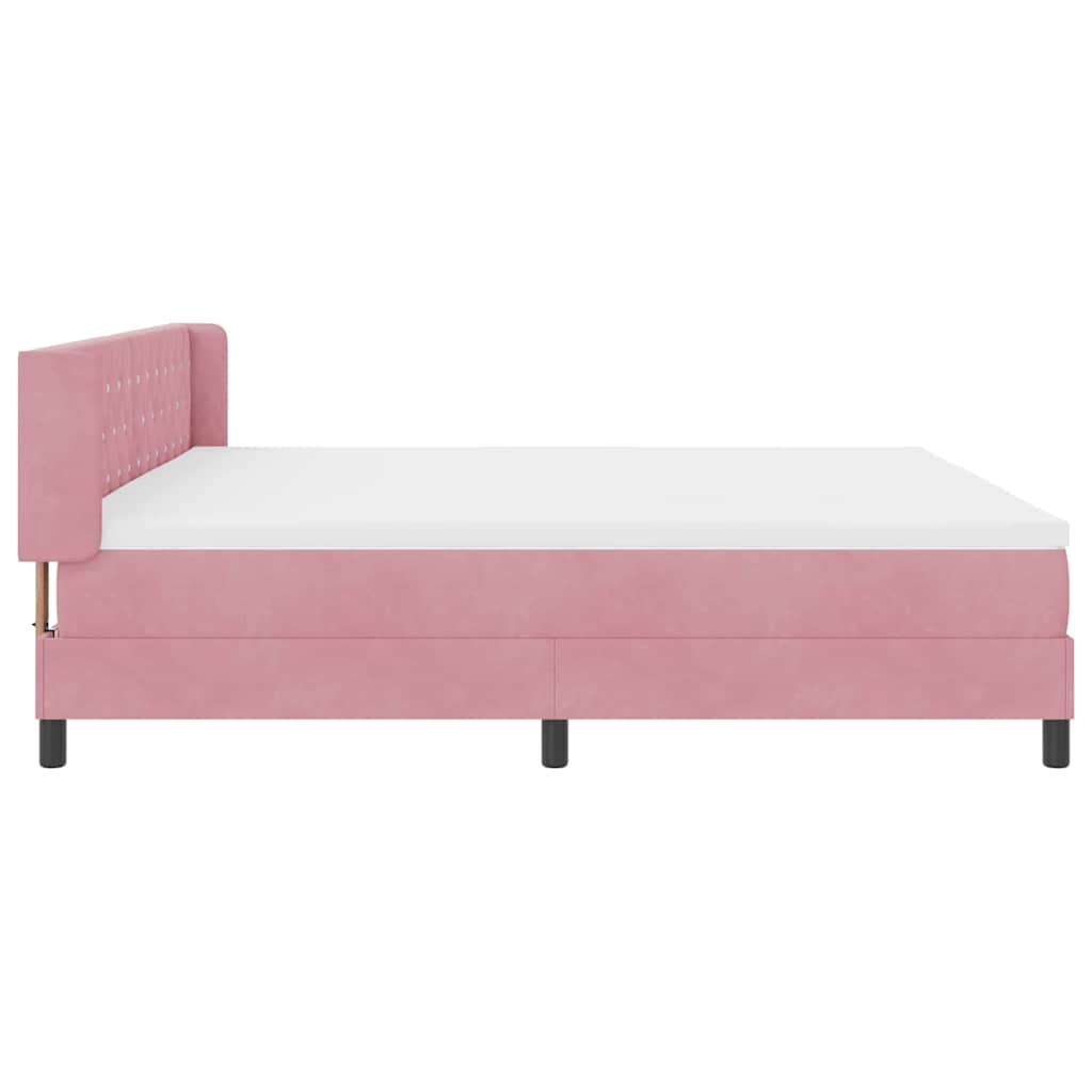 Lit à ressorts avec tête de lit – Rose velours – 200 x 200 cm