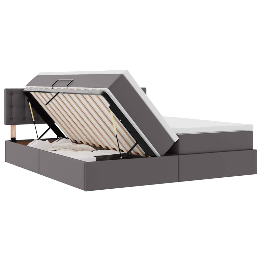 Lit coffre LED – Gris cuir synthétique – 200 x 200 cm