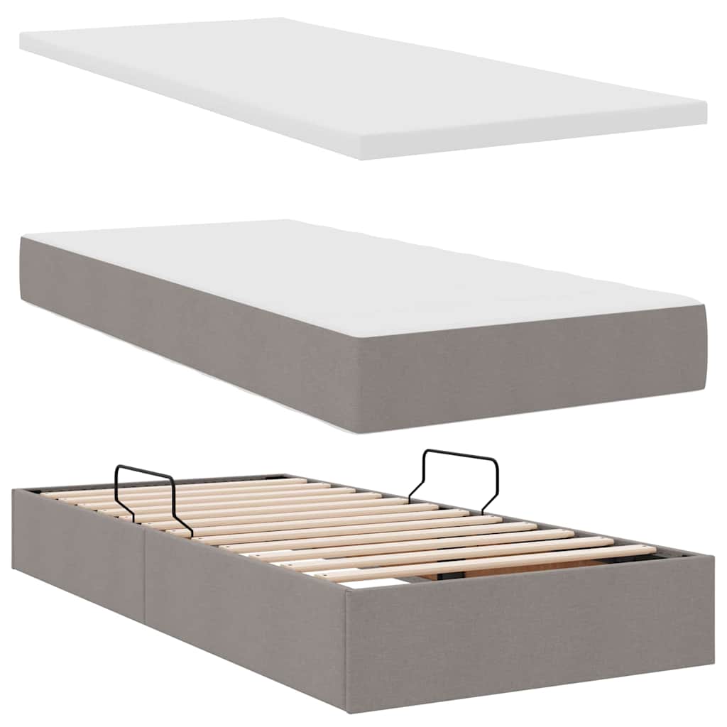 Lit coffre avec tête de lit – Taupe tissu – 200 x 200 cm