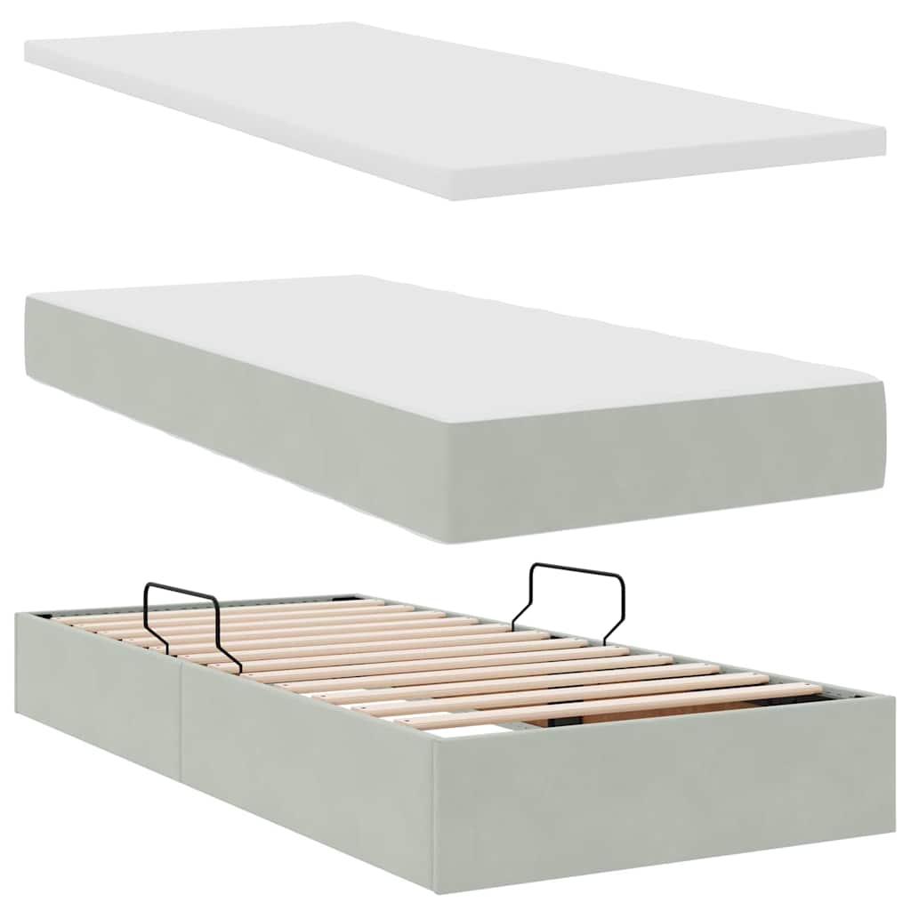 Lit coffre – Gris clair velours – 200 x 200 cm