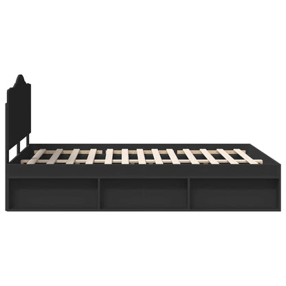 Cadre de lit avec tête de lit – Noir pin massif – 160 x 200 cm