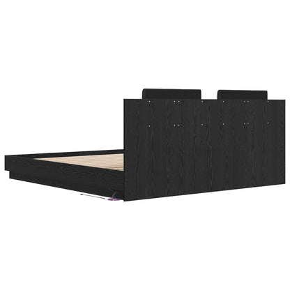 Cadre de lit avec tête de lit – Chêne noir – 200 x 200 cm