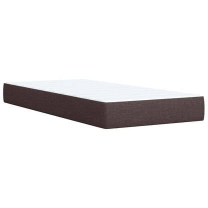 Lit coffre LED avec matelas – Marron foncé tissu – 200 x 200 cm