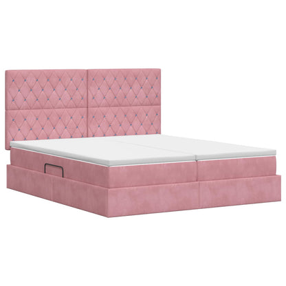 Lit coffre avec tête de lit – Rose velours – 200 x 200 cm