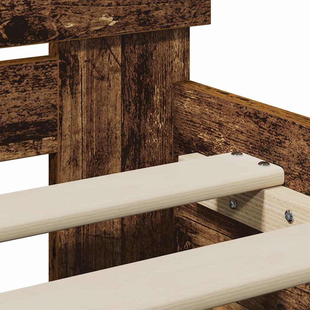 Cadre de lit avec tête de lit – Bois ancien – 90 x 200 cm